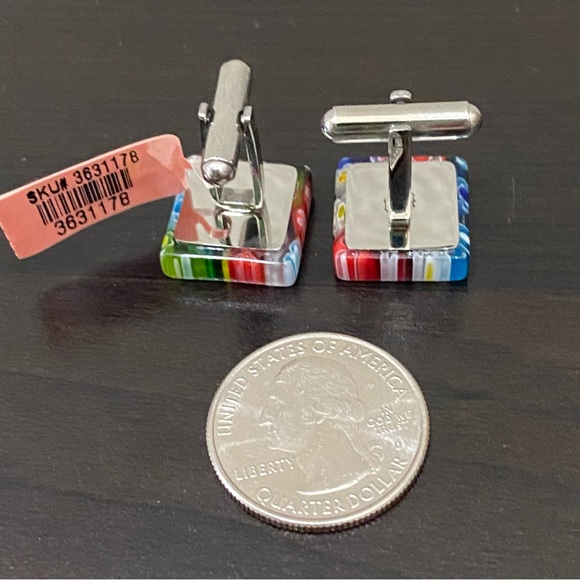 Multicolored Millefiori Fused Murano Glass Stainless Steel Cufflinks - Picture 9 of 11
